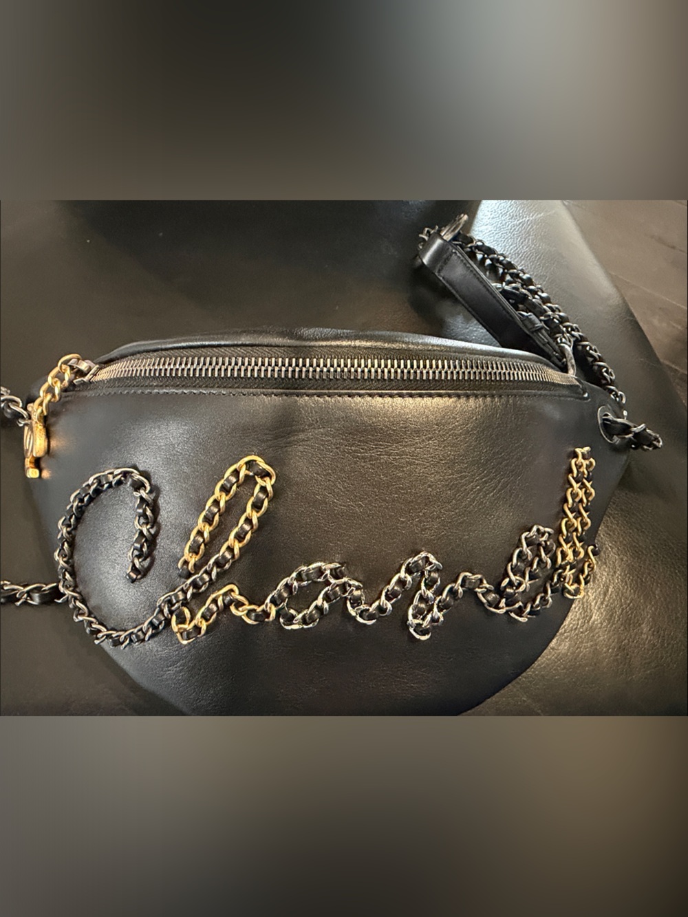 CHANEL
Calfskin Chain 20s Signe Waist Bag Black